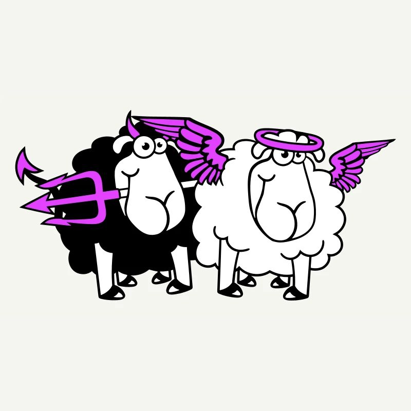 2 Sheep Angel Devil Satan Hell Evil Heaven Good