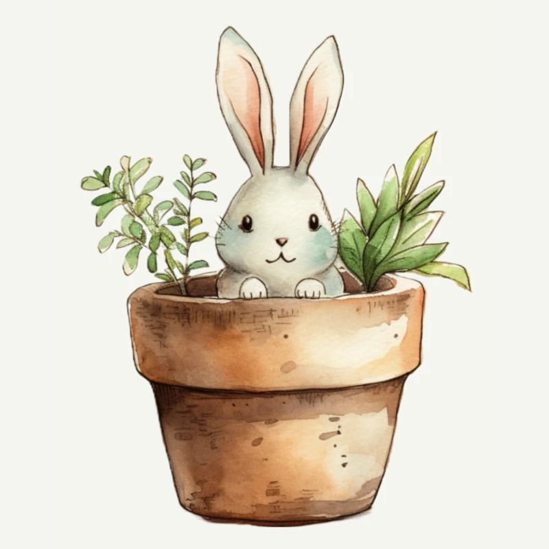 Lapin dans un pot de fleurs - pour la classe lapin
