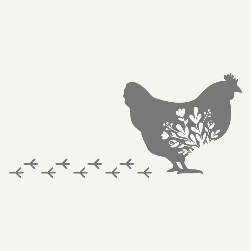 silhouette de poulet en cours d'exécution fleurie