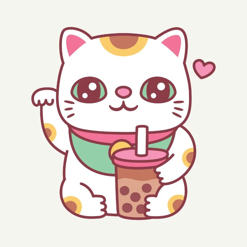 Mignon Maneki Neko Chat Avec Bubble Tea