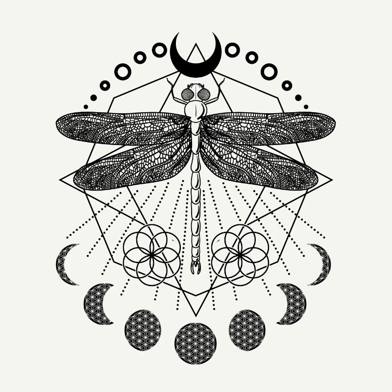 Libelle vintage boho Tattoo mit Blume des Lebens