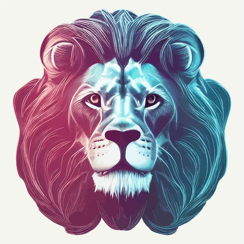 Futuristic Colored Neon Lion Lion's Head