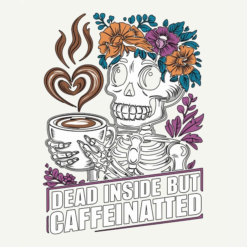 Lustiger Kaffee Koffein Skelett Spruch
