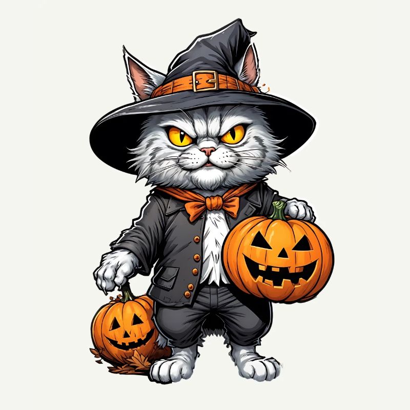Halloween - Cat Horror with Pumpkin