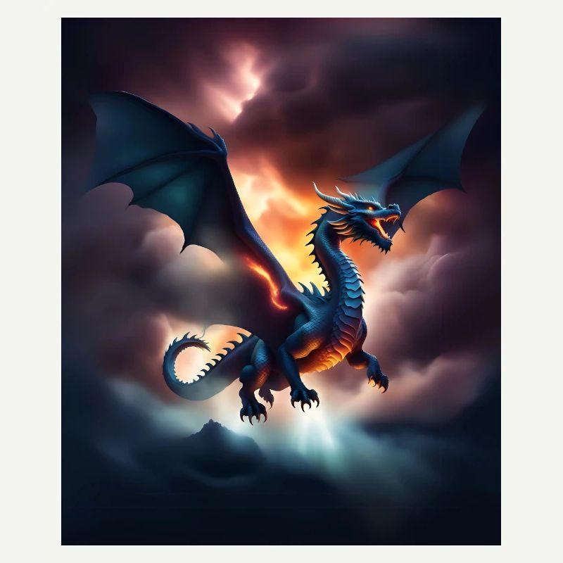 Cool dragon flying over the clouds