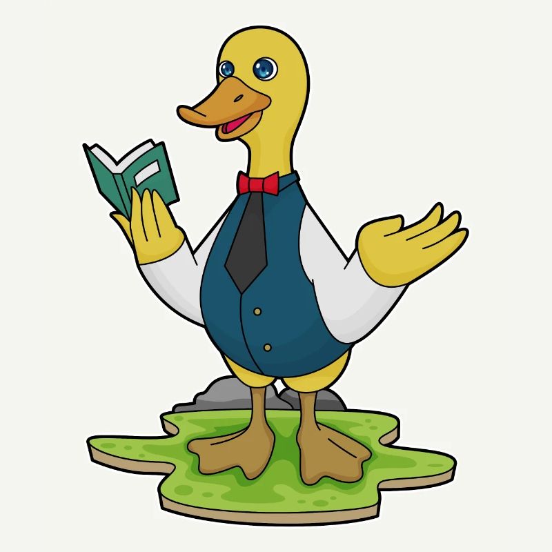 Ente als Lehrer mit Buch