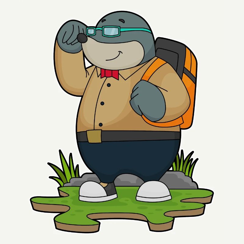 Maulwurf als Wanderer mit Rucksack