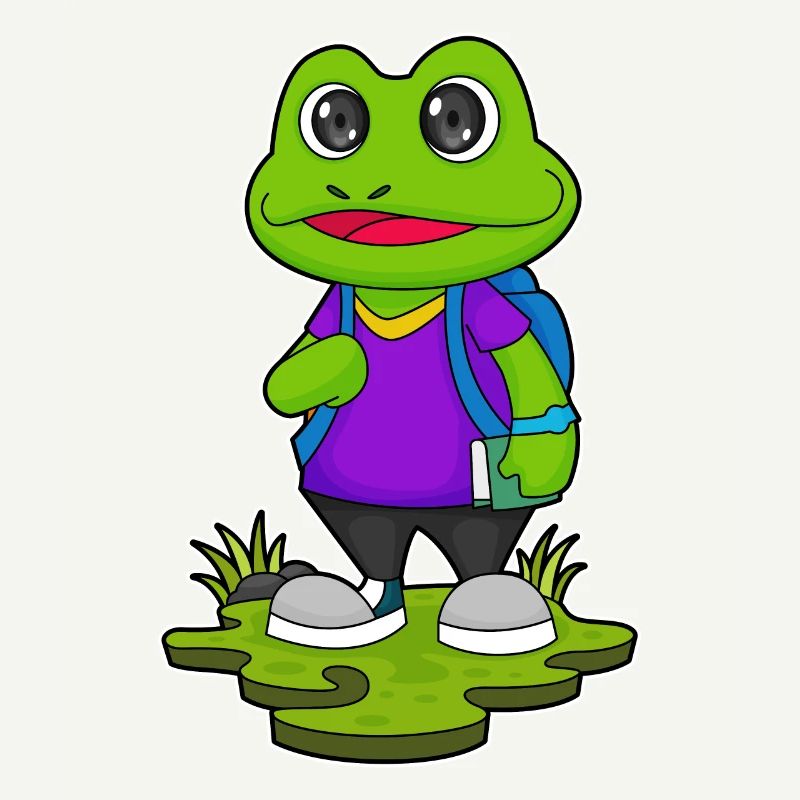 Frog as a hiker with backpack