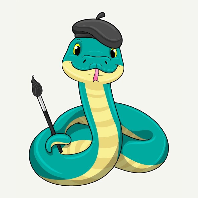 Snake as a painter with a brush
