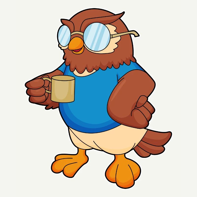 Eule mit Kaffeebecher
