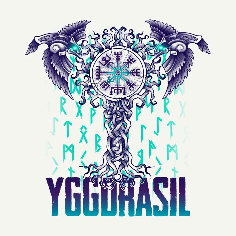 Yggdrasil World Tree and Crows - Hugin & Munin