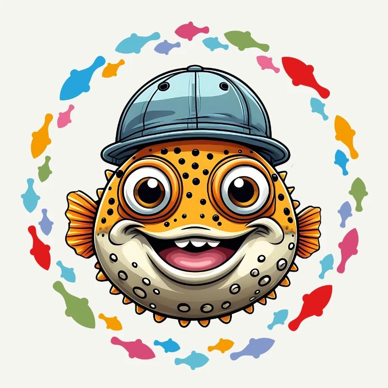 Cool puffer fish with baseball cap