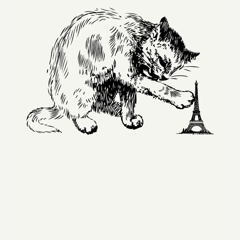 Riesige Katze spielt mit Eifelturm