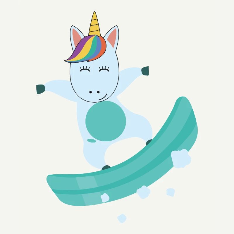 Einhorn auf Snowboard, Snowboarding, bunt, comic