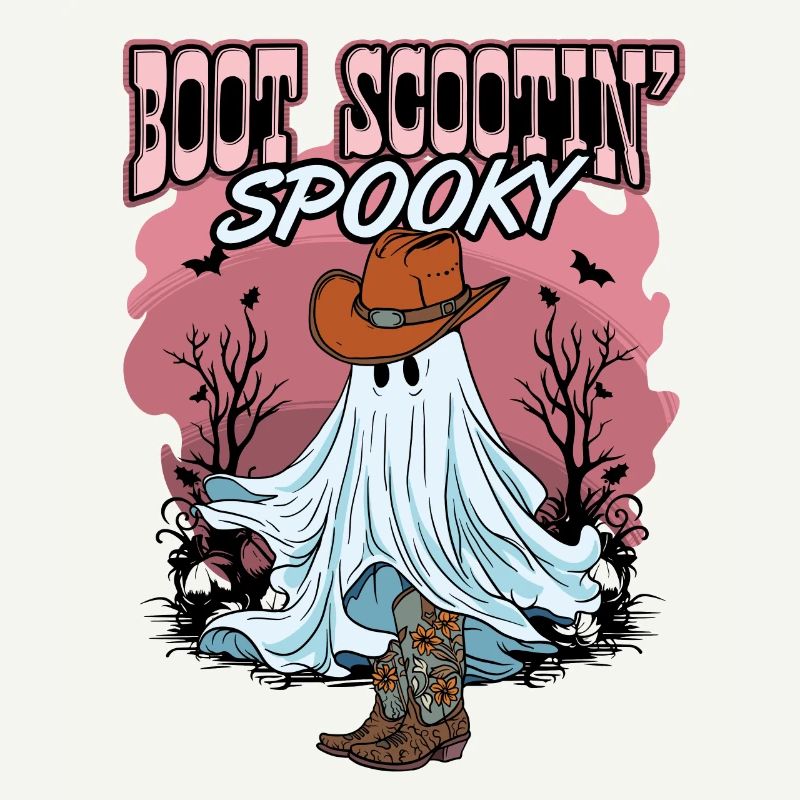 Halloween Cute Ghost Retro Western Funny Boot