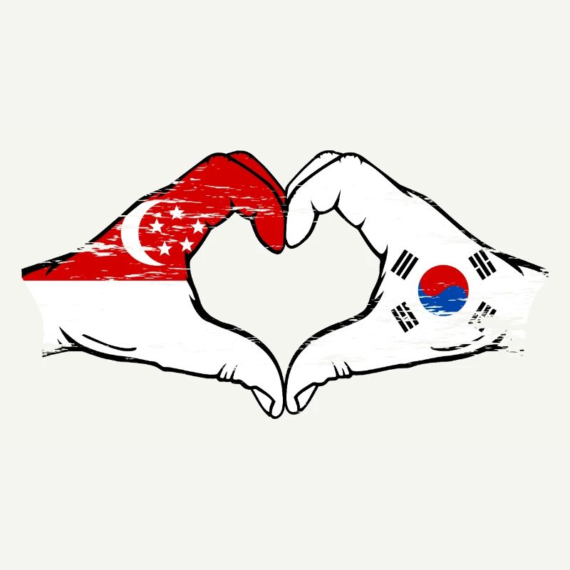 Singapour Drapeau de la Corée du Sud mains forme de coeur utilisé