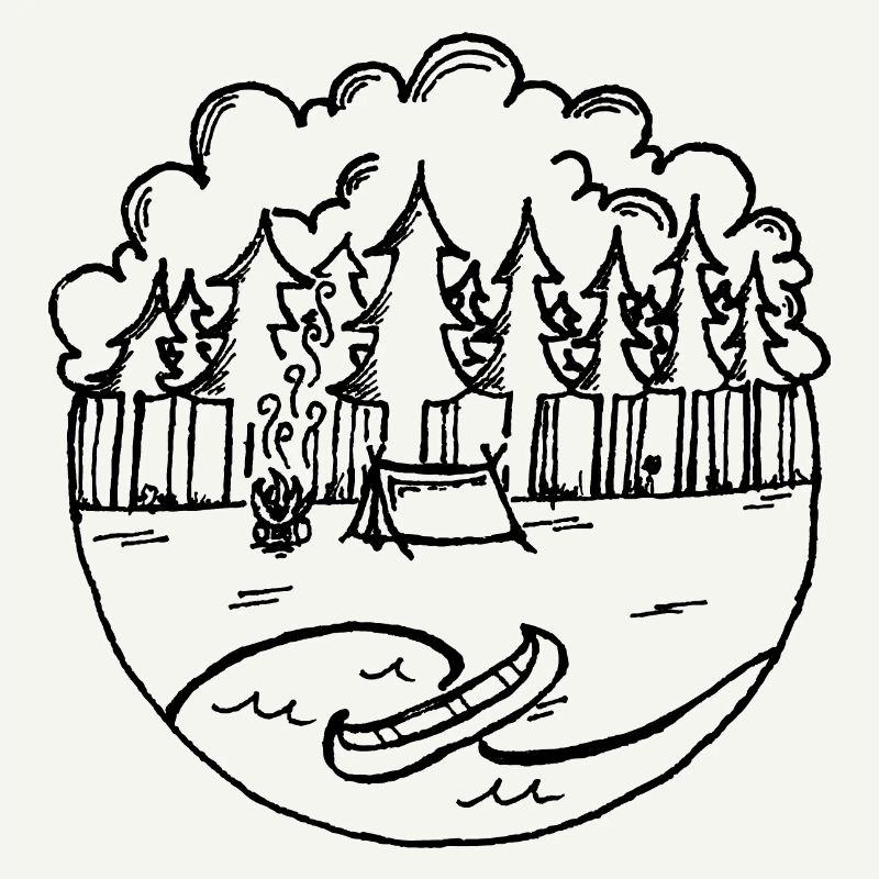 Forêt, Tente, Canoë & Feu de camp