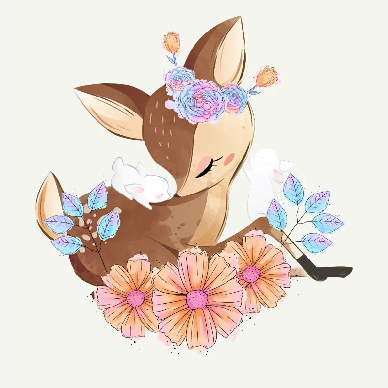 Cerf avec des fleurs