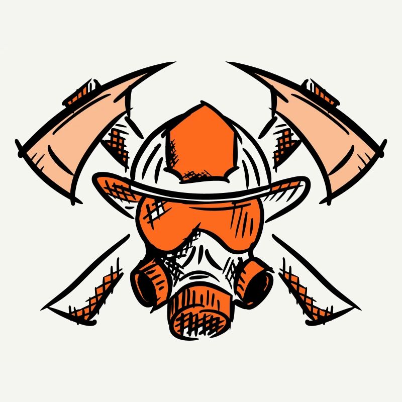 Logo du pompier. Haches de casque de pompier.