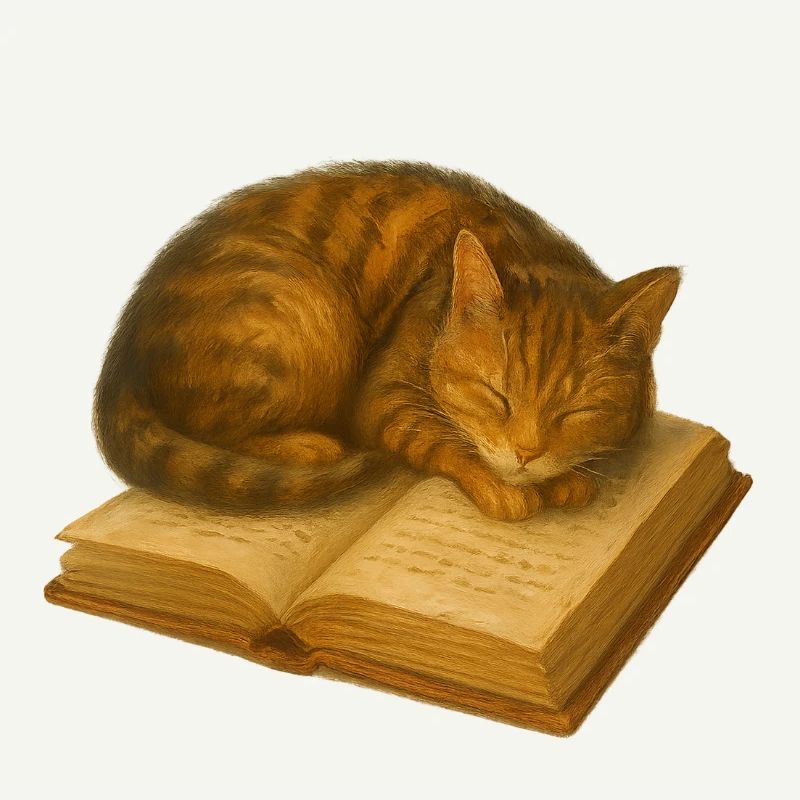 Sleeping cat on book
