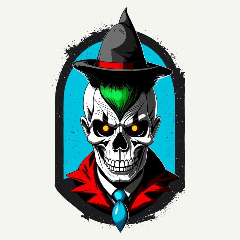 A student magician with skull and pointed hat