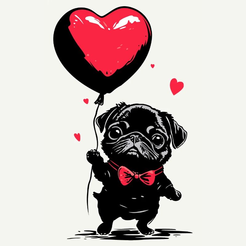 Mops mit Herz Luftballon - Heartful Creatures