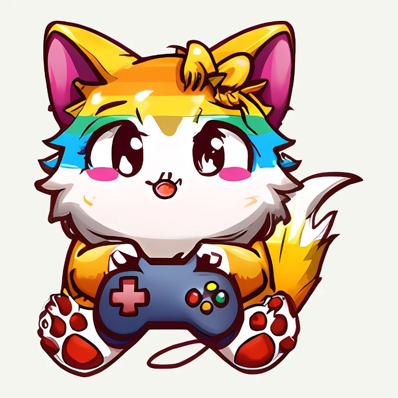 00240 flauschige Katze mit Kopfhörer & Controller