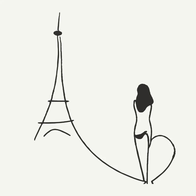 One Line Drawing Mrs. Eiffel Tower Paris
