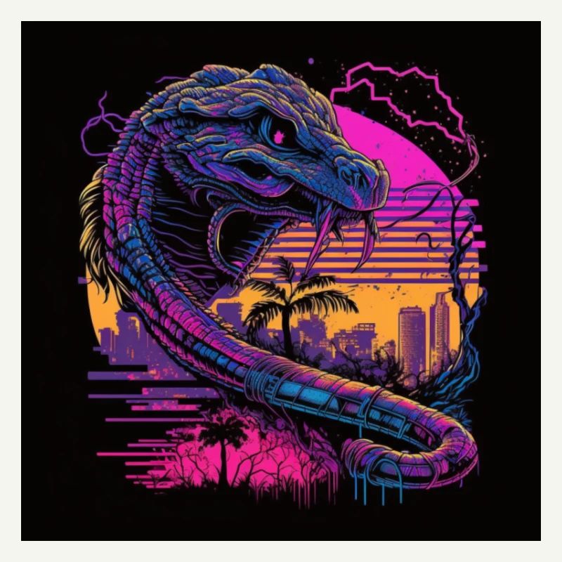 Kamel mit Neonfarben, Synthwave / 80er Jahre