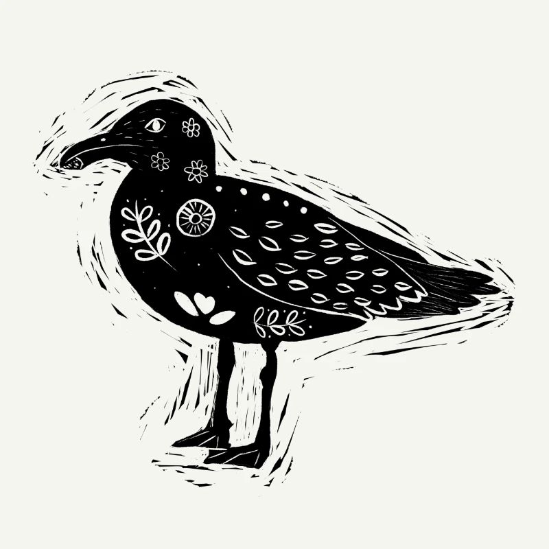 Seagull block print style. Black