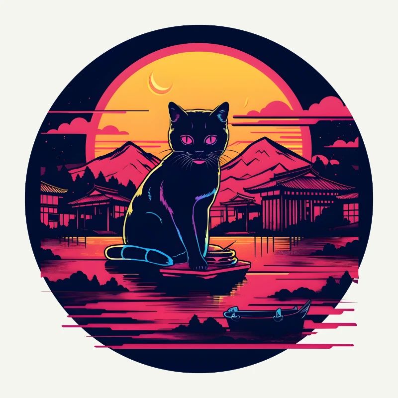 Synthwave japan Chat dans la nuit