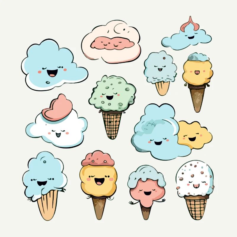 Glaces et cornets kawaii