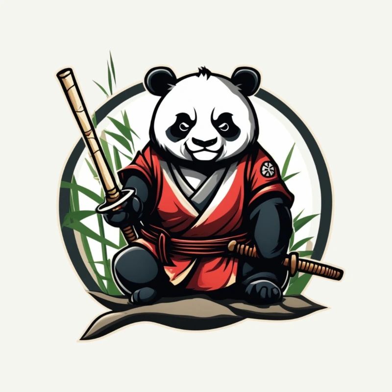 Samurai Panda in seinem Garten