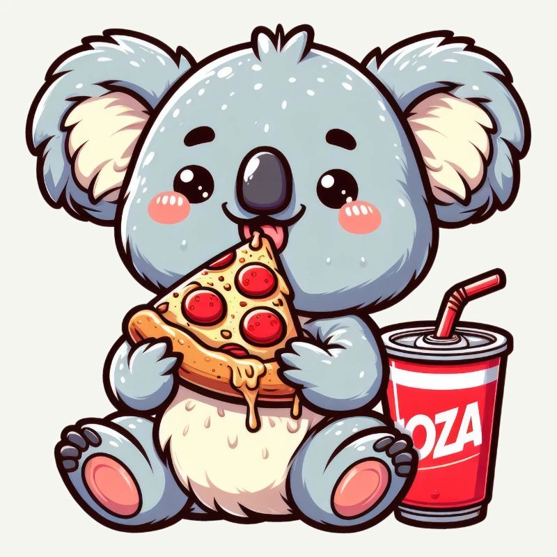 Cute Koala Bear Eats Pizza
