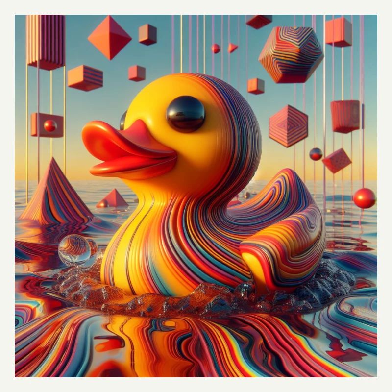 Canard de bain rayé en hyperréalisme risographe