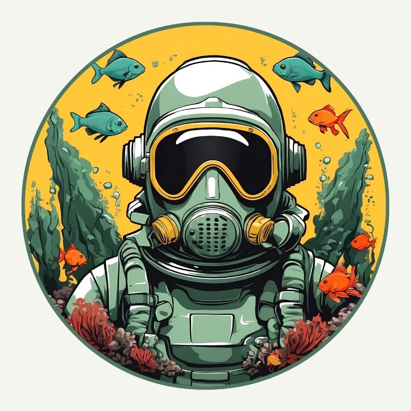 Jet pilot helmet underwater with fish