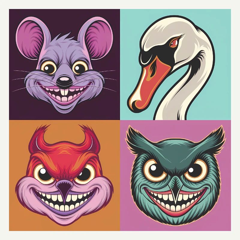 Pop-art Schwan Maus Eichhörnchen Eule Smile
