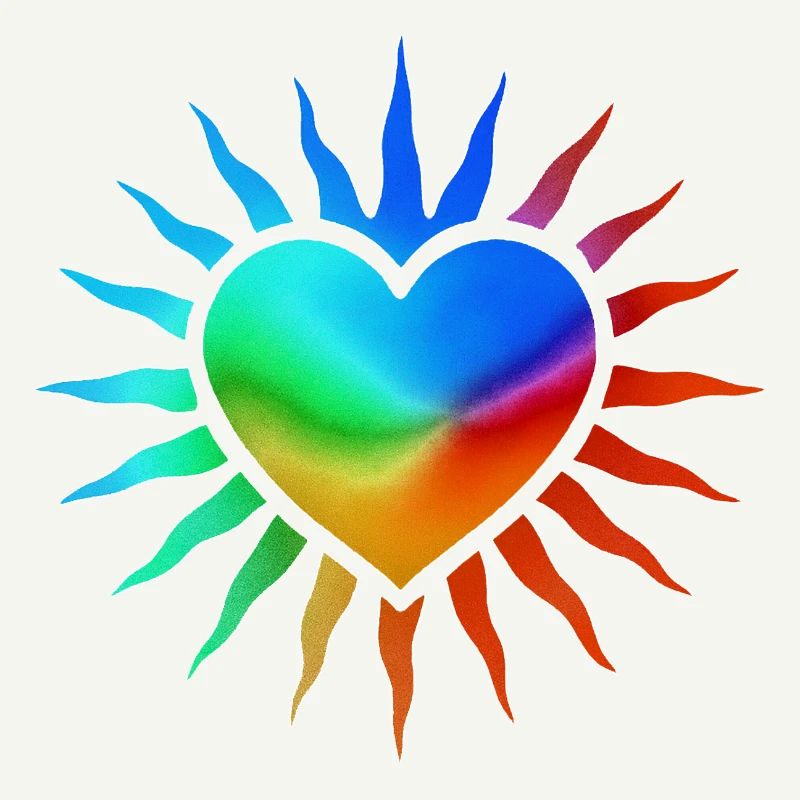 Regenbogenherz mit Sonnenstrahlen