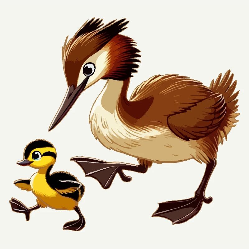Great Crested Grebe with young