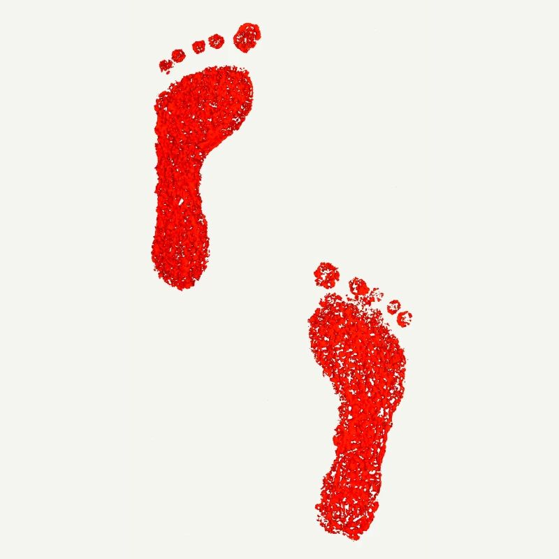 Empreintes de pas pieds rouges