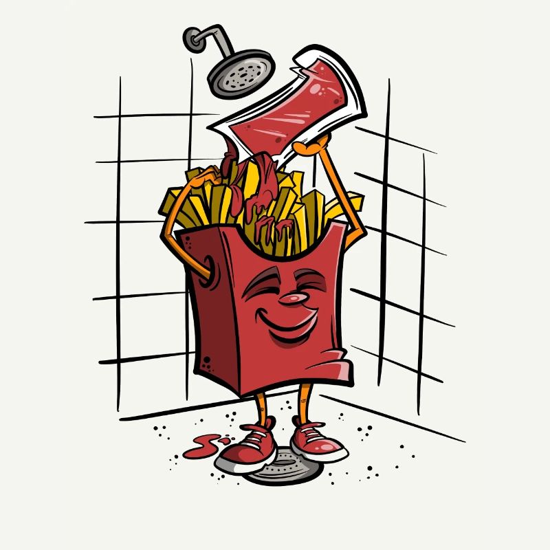 Frites avec du ketchup sous la douche