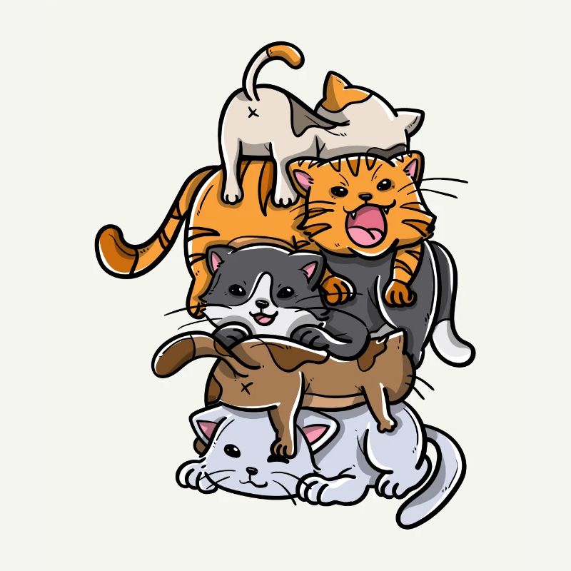 Sleeping Cats Stack Anime Kawaii Kittens