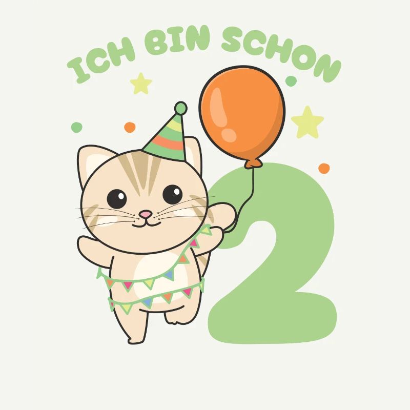 Ich bin schon 2 Katzen Geburtstags Kinder