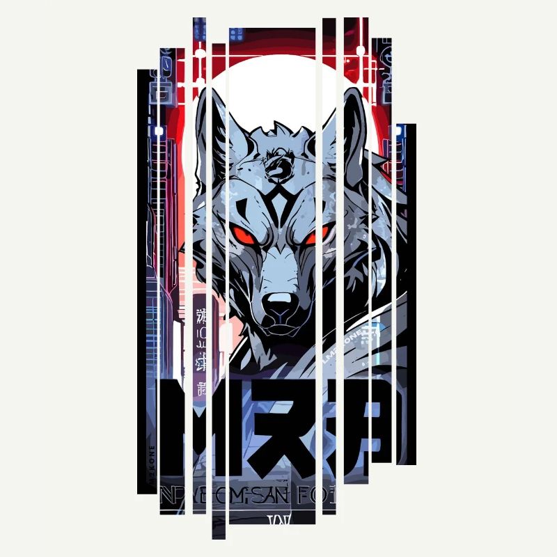 Silberner Wolf Cyborg Geometrisch