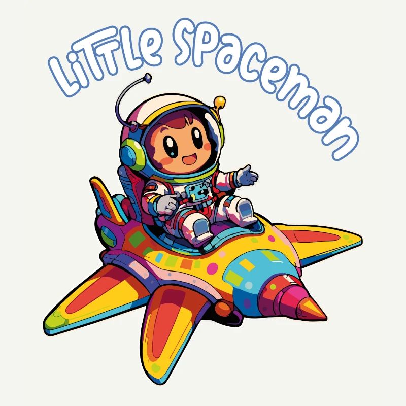 Astronaute petit astronaute dans un vaisseau spatial coloré