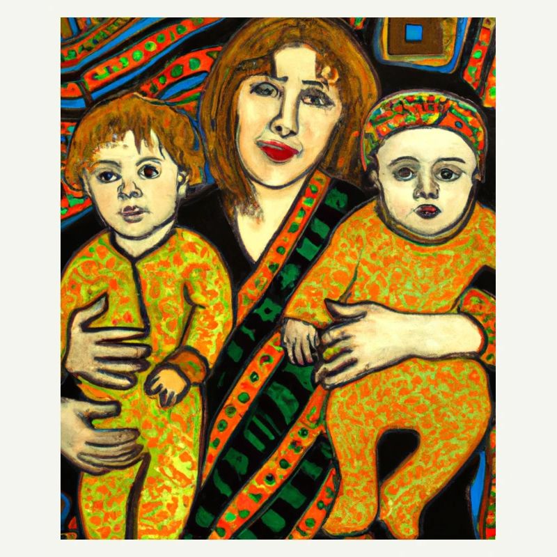 Gustav Klimt Style Portrait Einer Mama Mit Zwei