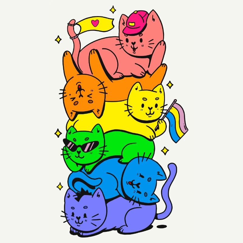 Cat Stack Rainbow Gay Pride Cute LGBT Animal Pet