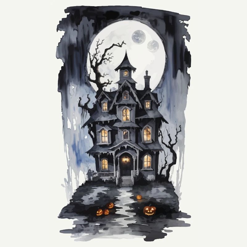 Halloween Full Moon Witch House Horror Design