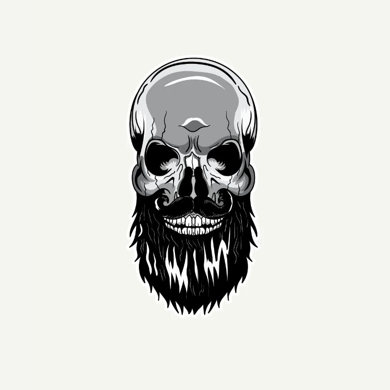 Skull beard bald head skeleton
