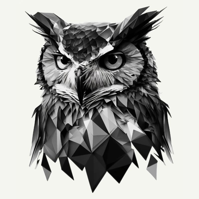 Polygon-Eule in Schwarz-Weiß – Vogelkunst